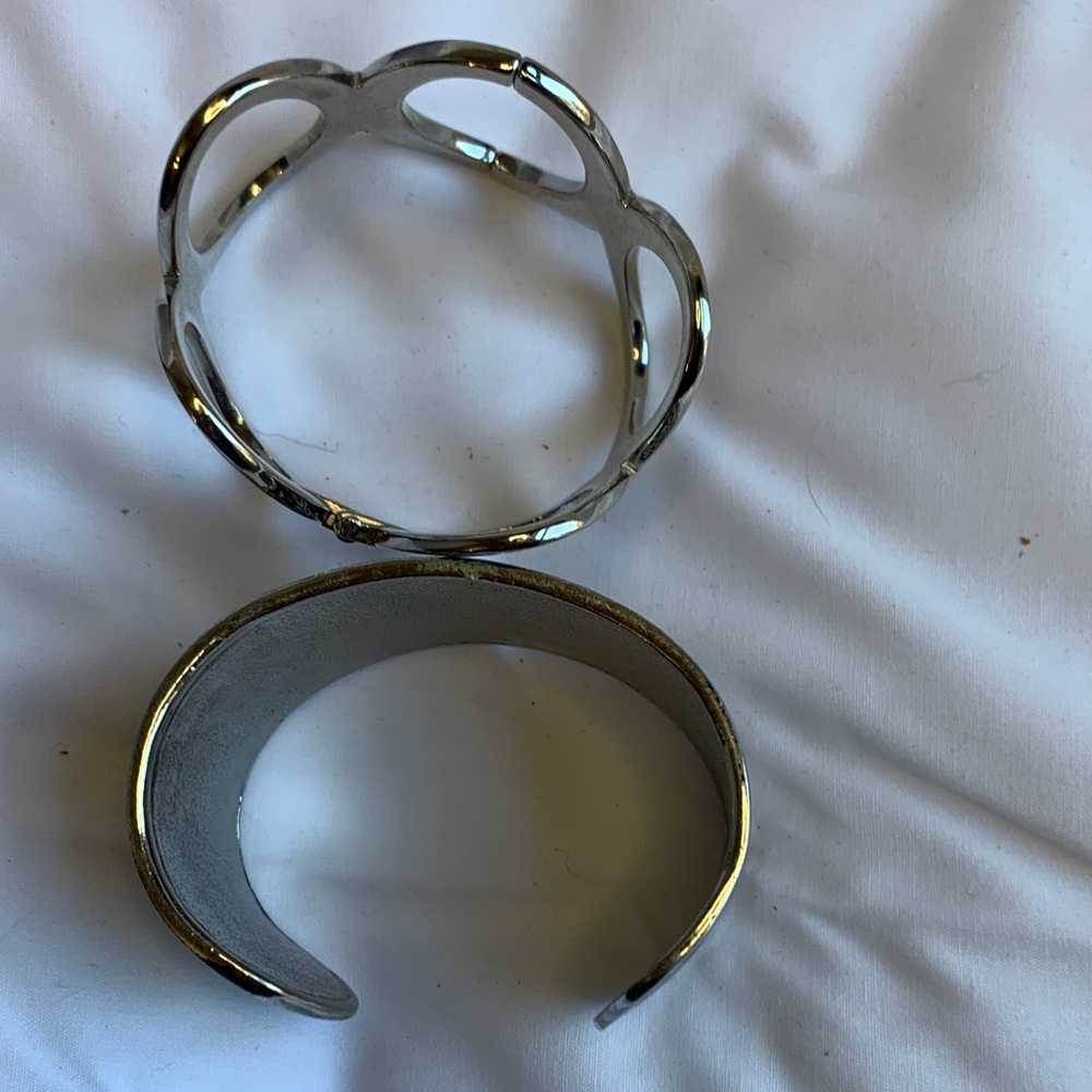 Silver Tone Cuff Bracelets Set - Picture 2 of 2